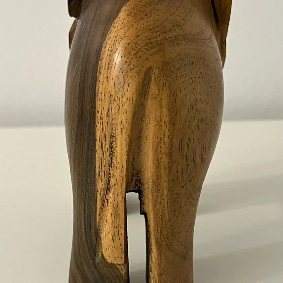 Vintage Hand Carved Wooden Elephant With Raised Trunk Good Luck Animal Figurine - Picture 4 of 10